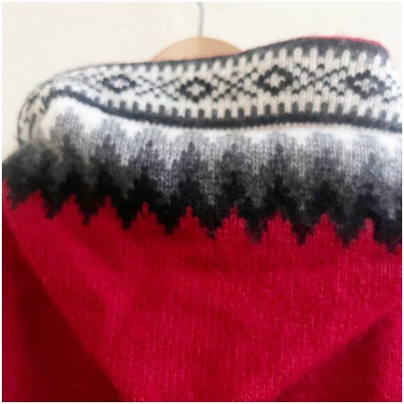 Fine Alpaca Zip Up Hooded Sweater Fair Isle Print Red Multi Size Medium Nordic - Picture 8 of 10
